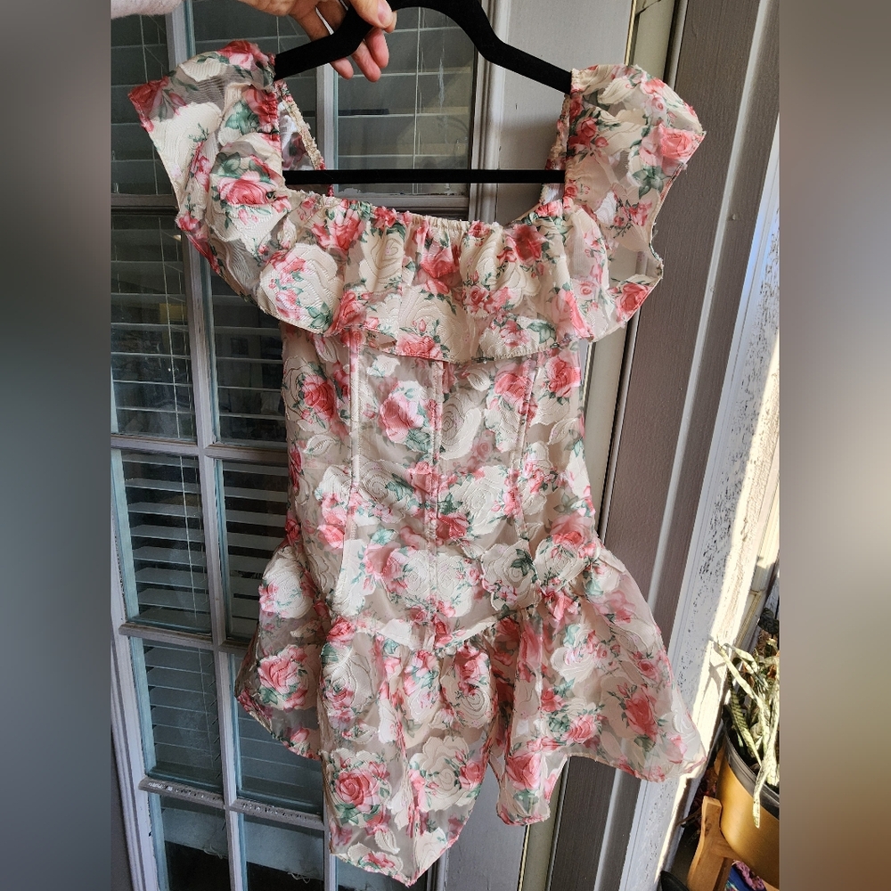 Pretty Little Things Gorgeous Floral Ruffle Tie Back Dress ROMPER